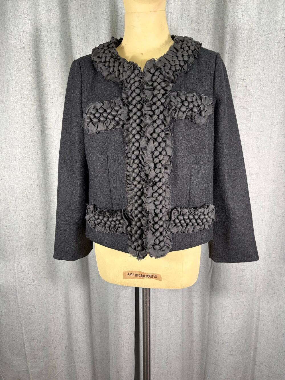 J Crew Women's Blazer Berry Ball Bolero Charcoal Gray Stylish Work Suit Coat